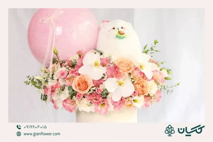 عکس باکس گل برای تولد مدل سانان همراه با بادکنک بوبو